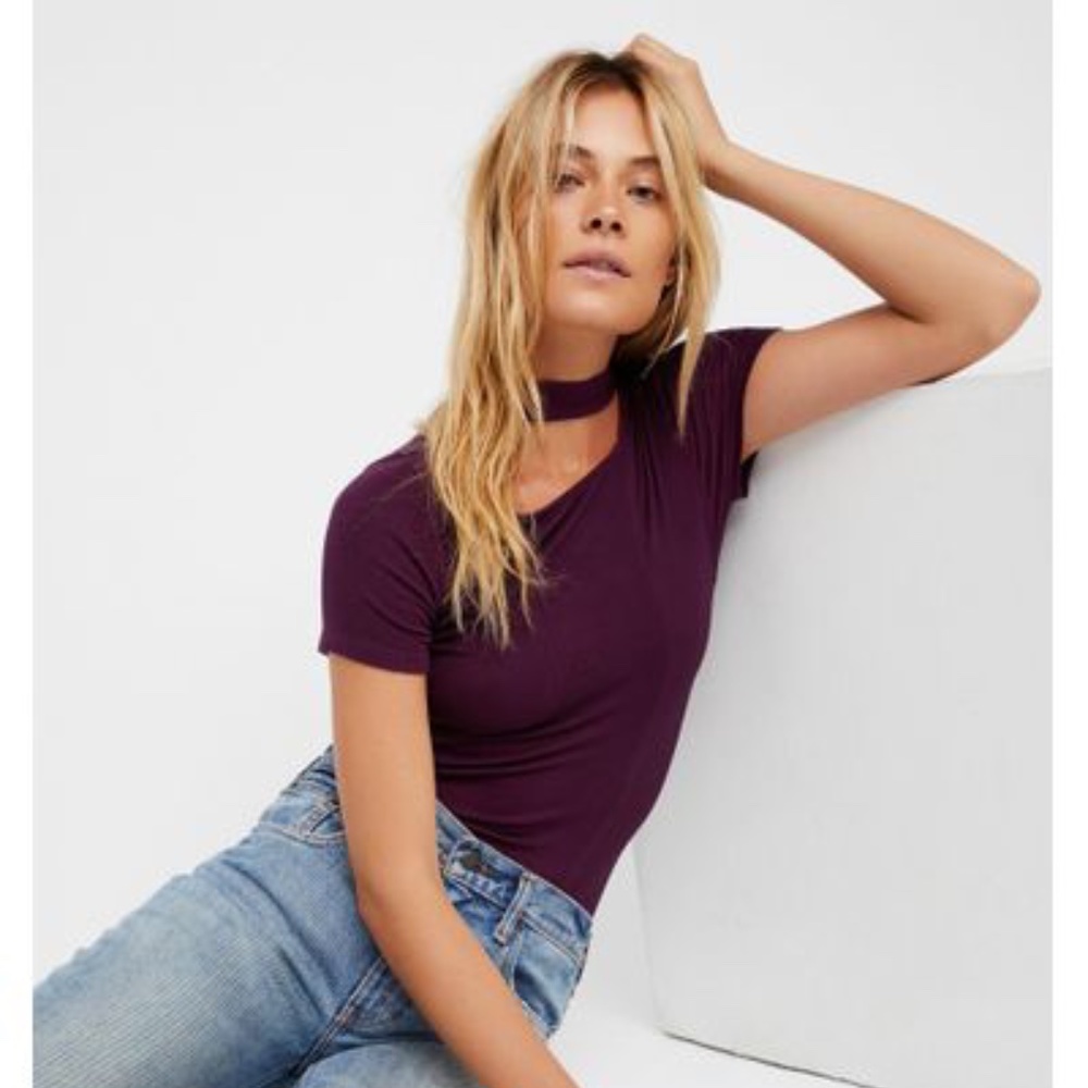 FREE PEOPLE Purple Bright Lights Cutout Top XS